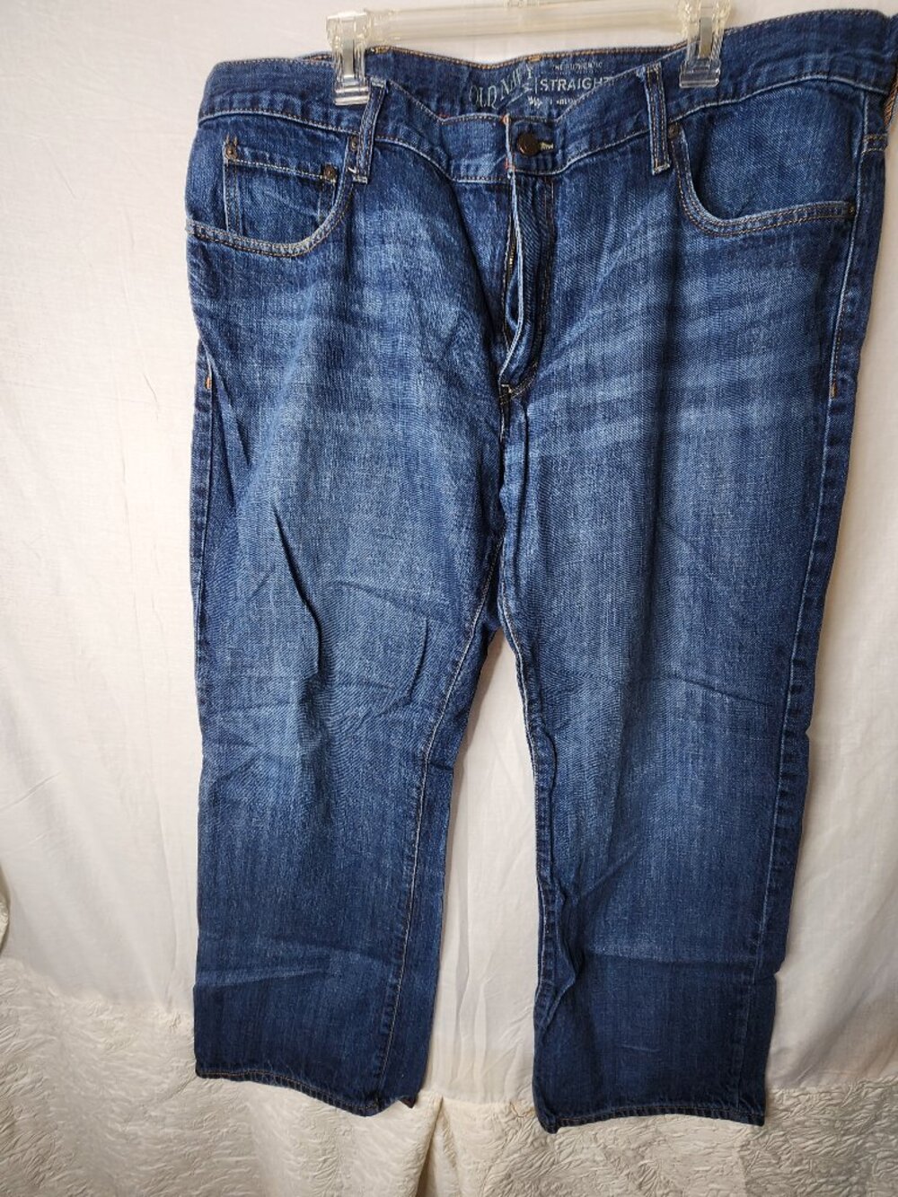 Old Navy Men’s Straight Fit Jeans 42x30 – Blue Denim, Slight Hem Wear